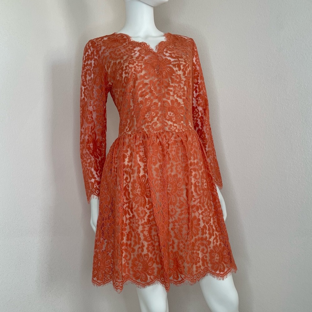 Bar III Coral-Orange Lace Long Sleeve Dress XL